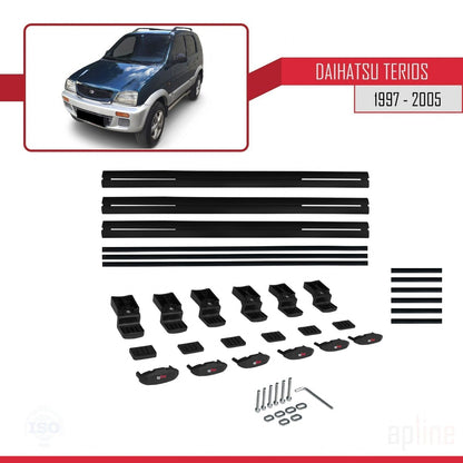 Compatible avec Daihatsu Terios (J100) 1997-2005 BASIC Model Barres de Toit Railing Porte-Bagages de Voiture Noir Aluminium 3 Barres