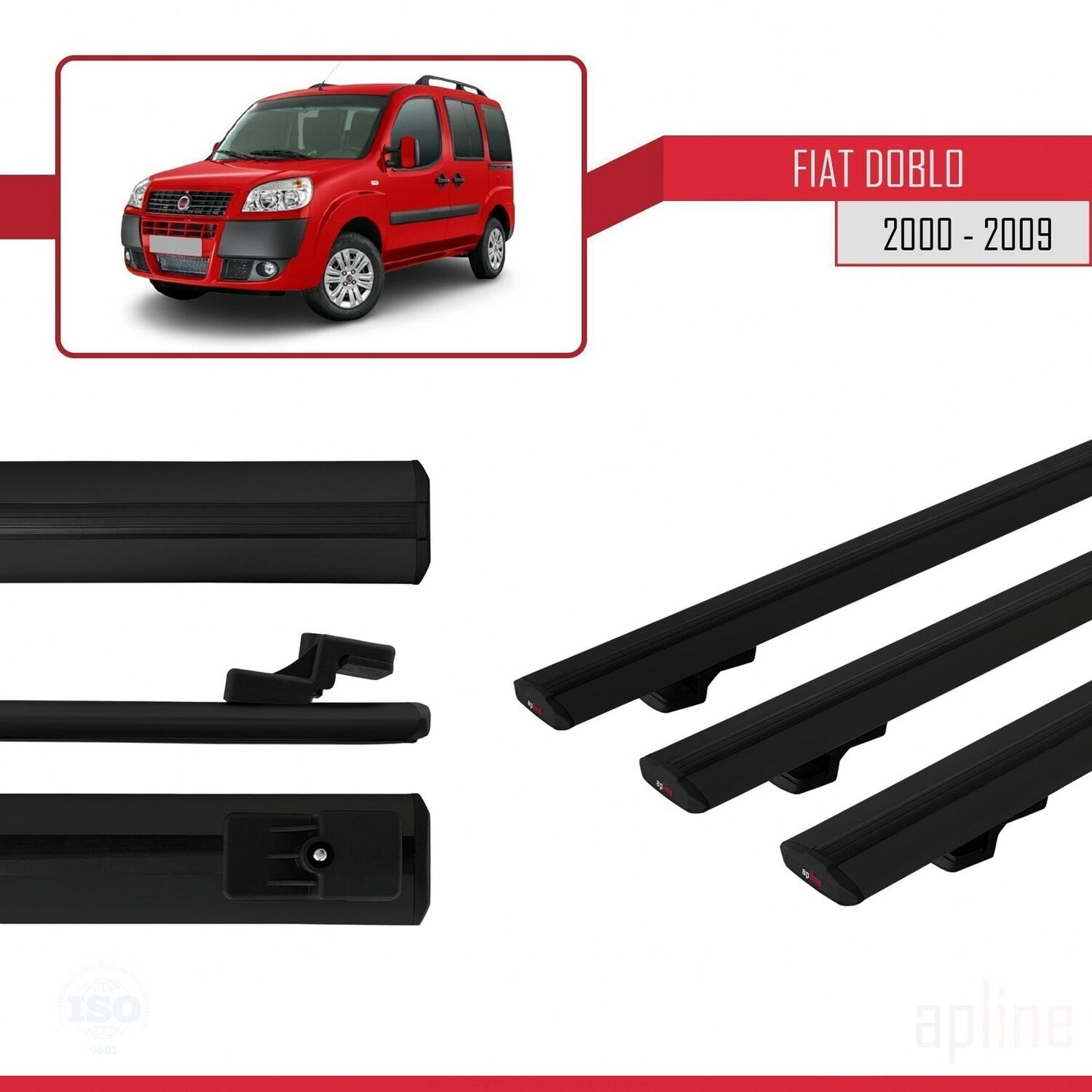 Compatible avec Fiat Doblo 2000-2009 BASIC Model Barres de Toit Railing Porte-Bagages de Voiture Noir Aluminium 3 Barres