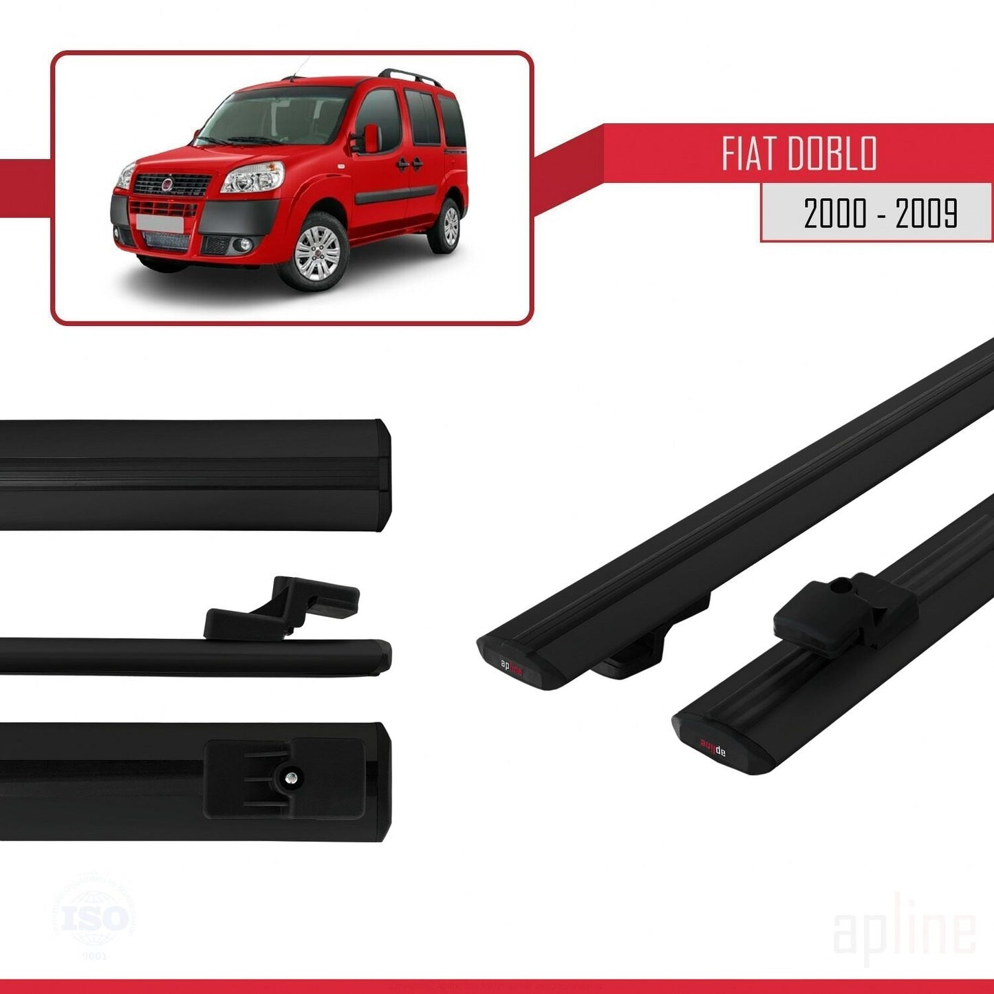 Compatible avec Fiat Doblo 2000-2009 BASIC Model Barres de Toit Railing Porte-Bagages de Voiture Noir Aluminium 2 Barres
