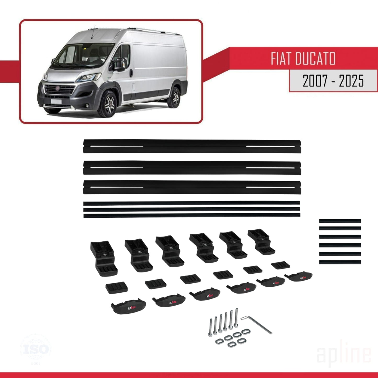 Compatible avec Fiat Ducato 3 2007-2025 BASIC Model Barres de Toit Railing Porte-Bagages de Voiture Noir Aluminium 3 Barres
