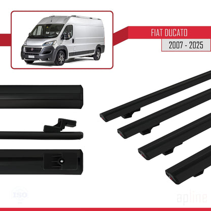 Compatible avec Fiat Ducato 3 2007-2025 BASIC Model Barres de Toit Railing Porte-Bagages de Voiture Noir Aluminium 4 Barres
