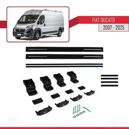 Compatible avec Fiat Ducato 3 2007-2025 BASIC Model Barres de Toit Railing Porte-Bagages de Voiture Noir Aluminium 2 Barres