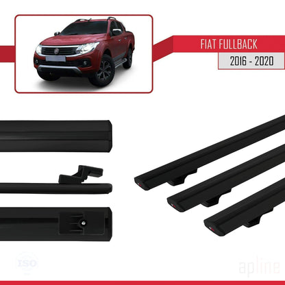 Compatible avec Fiat Fullback 2016-2020 BASIC Model Barres de Toit Railing Porte-Bagages de Voiture Noir Aluminium 3 Barres