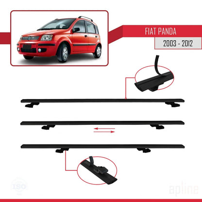 Compatible avec Fiat Panda 2 (169) 2003-2012 BASIC Model Barres de Toit Railing Porte-Bagages de Voiture Noir Aluminium 2 Barres