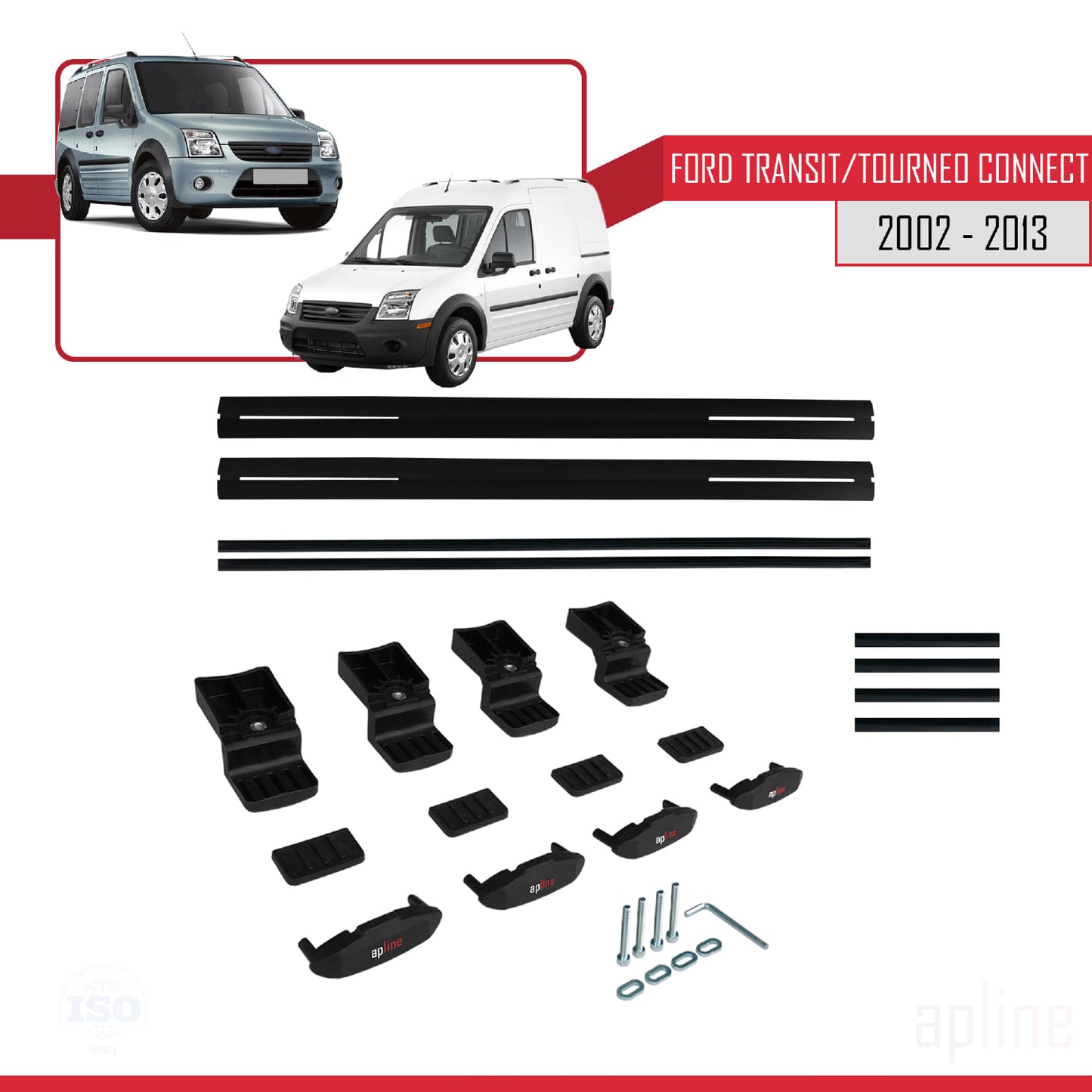 Compatible avec Ford Transit/Tourneo Connect 2002-2013 BASIC Model Barres de Toit Railing Porte-Bagages de Voiture Noir Aluminium 2 Barres