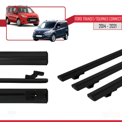 Compatible with Ford Transit/Tourneo Connect 2 2014-2021 BASIC Model Car Roof Rack Cross Bar Black Aluminium 3 Bars