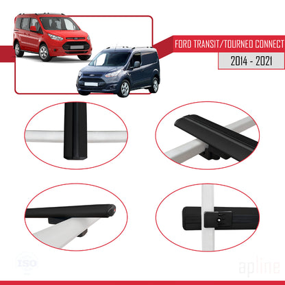 Compatible with Ford Transit/Tourneo Connect 2 2014-2021 BASIC Model Car Roof Rack Cross Bar Black Aluminium 2 Bars