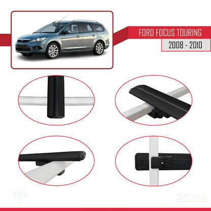 Compatible avec Ford Focus 2 (C307) Turnier 2008-2010 BASIC Model Barres de Toit Railing Porte-Bagages de Voiture Noir Aluminium 2 Barres