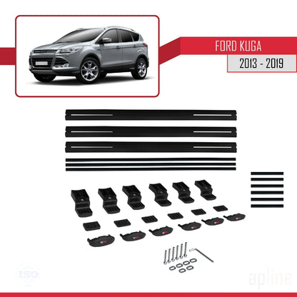 Compatible avec Ford Kuga 2 (C520) 2013-2019 BASIC Model Barres de Toit Railing Porte-Bagages de Voiture Noir Aluminium 3 Barres