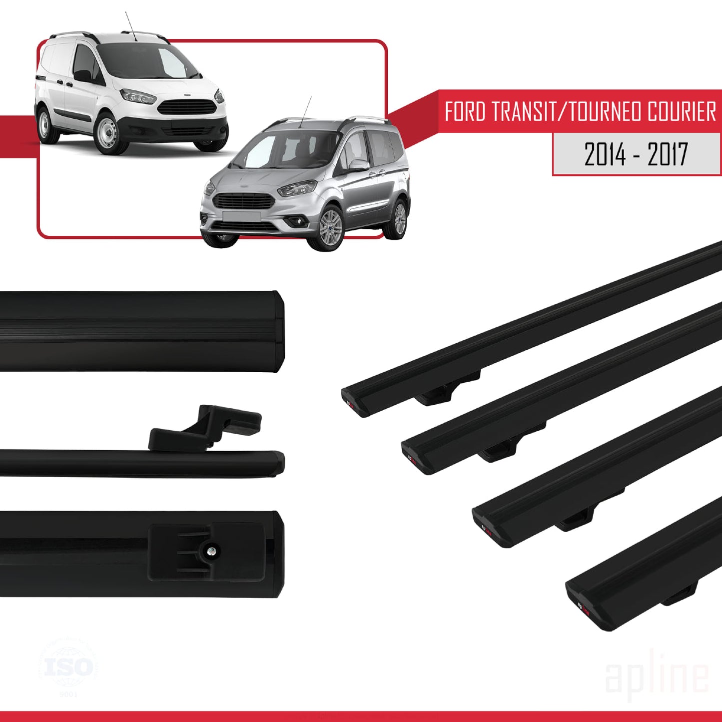Compatible with Ford Transit/Tourneo Courier Pre-Facelift 2014-2017 BASIC Model Car Roof Rack Cross Bar Black Aluminium 4 Bars