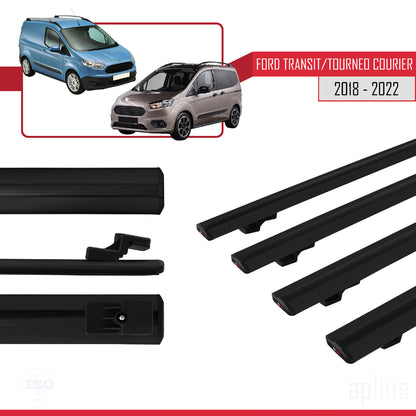 Compatible with Ford Transit/Tourneo Courier Post-Facelift 2018-2022 BASIC Model Car Roof Rack Cross Bar Black Aluminium 4 Bars