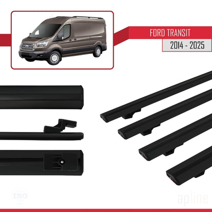 Compatible with Ford Transit 2014-2025 BASIC Model Car Roof Rack Cross Bar Black Aluminium 4 Bars