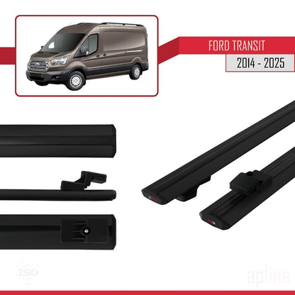 Compatible avec Ford Transit 2014-2025 BASIC Model Barres de Toit Railing Porte-Bagages de Voiture Noir Aluminium 2 Barres