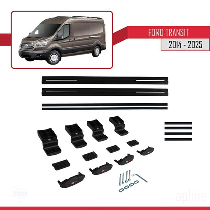 Compatible avec Ford Transit 2014-2025 BASIC Model Barres de Toit Railing Porte-Bagages de Voiture Noir Aluminium 2 Barres