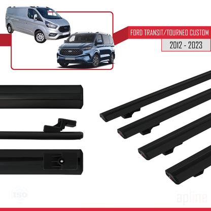 Compatible avec Ford Transit/Tourneo Custom 2012-2023 BASIC Model Barres de Toit Railing Porte-Bagages de Voiture Noir Aluminium 4 Barres