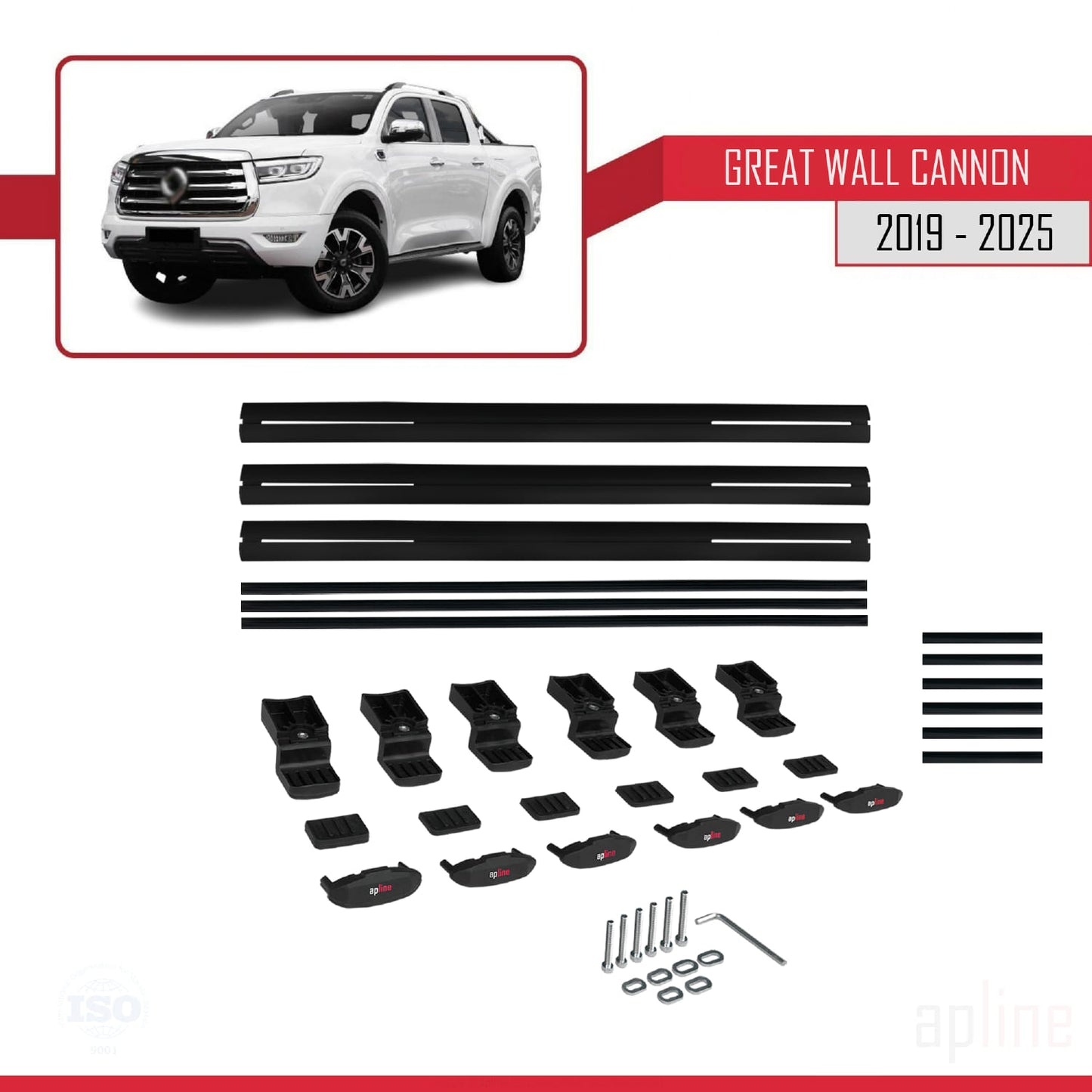 Compatible avec Great Wall Cannon 2019-2025 BASIC Model Barres de Toit Railing Porte-Bagages de Voiture Noir Aluminium 3 Barres