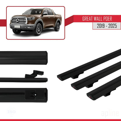 Compatible avec Great Wall Poer 2019-2025 BASIC Model Barres de Toit Railing Porte-Bagages de Voiture Noir Aluminium 3 Barres
