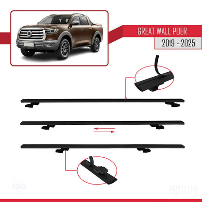 Compatible avec Great Wall Poer 2019-2025 BASIC Model Barres de Toit Railing Porte-Bagages de Voiture Noir Aluminium 2 Barres