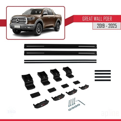 Compatible avec Great Wall Poer 2019-2025 BASIC Model Barres de Toit Railing Porte-Bagages de Voiture Noir Aluminium 2 Barres