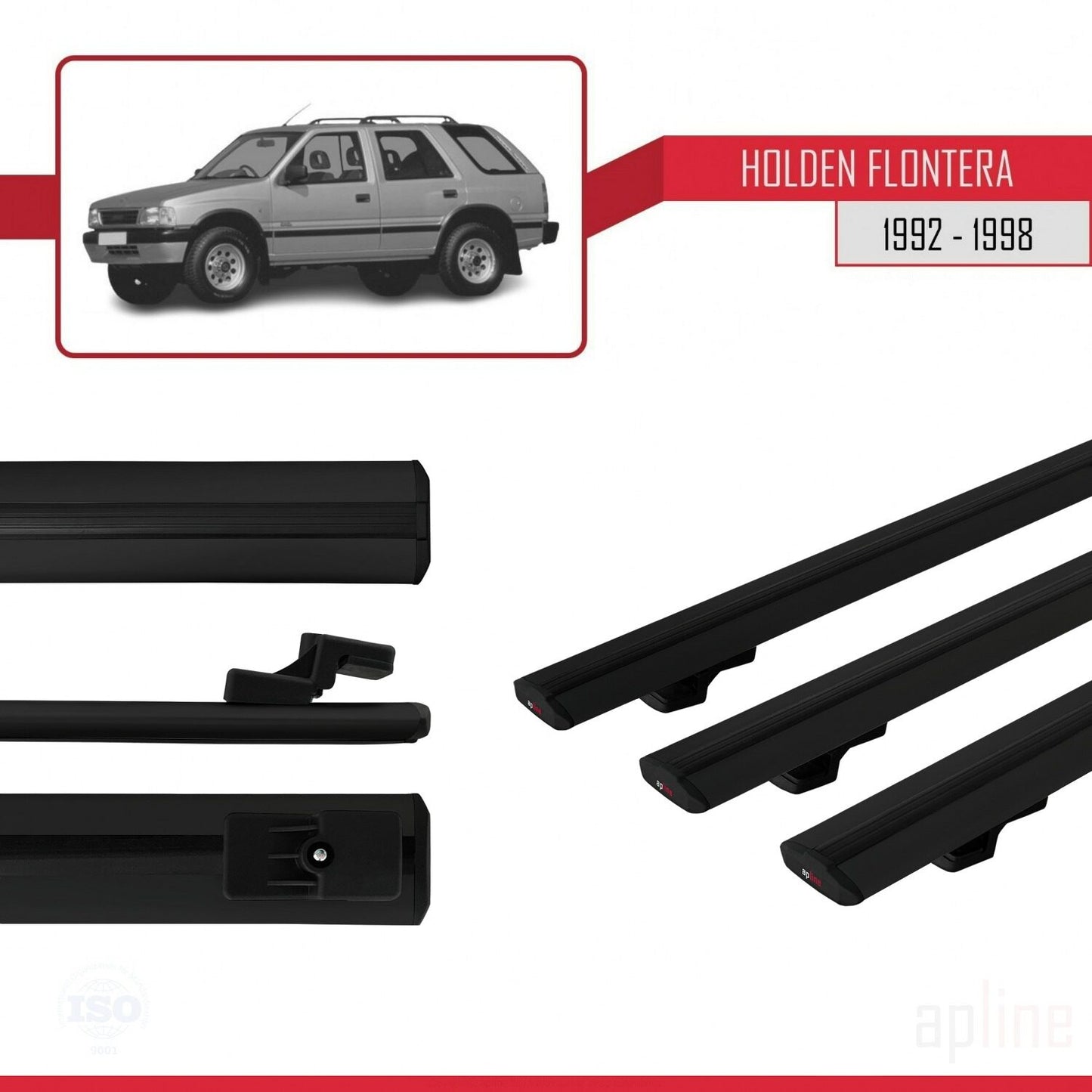 Compatible avec Holden Frontera 1992-1998 BASIC Model Barres de Toit Railing Porte-Bagages de Voiture Noir Aluminium 3 Barres