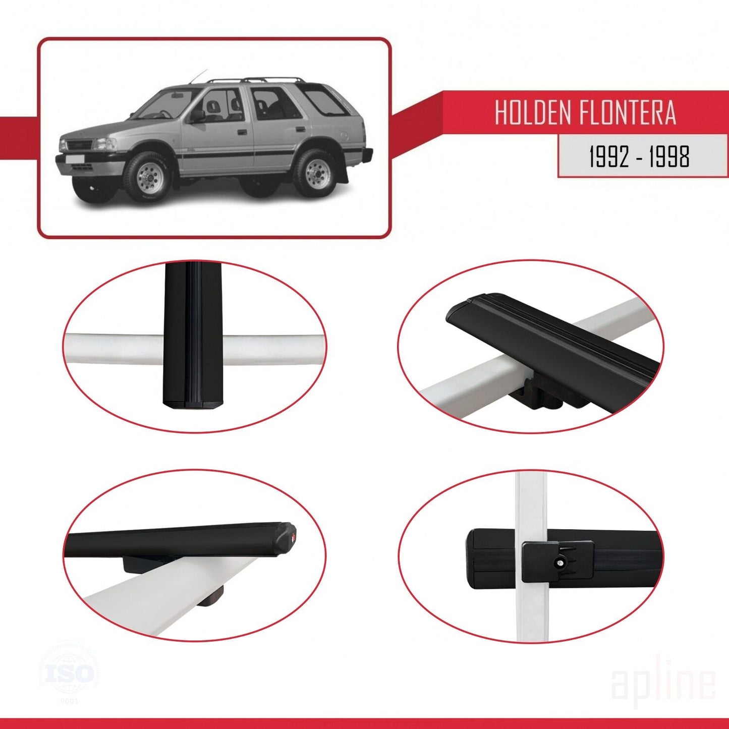 Compatible avec Holden Frontera 1992-1998 BASIC Model Barres de Toit Railing Porte-Bagages de Voiture Noir Aluminium 2 Barres