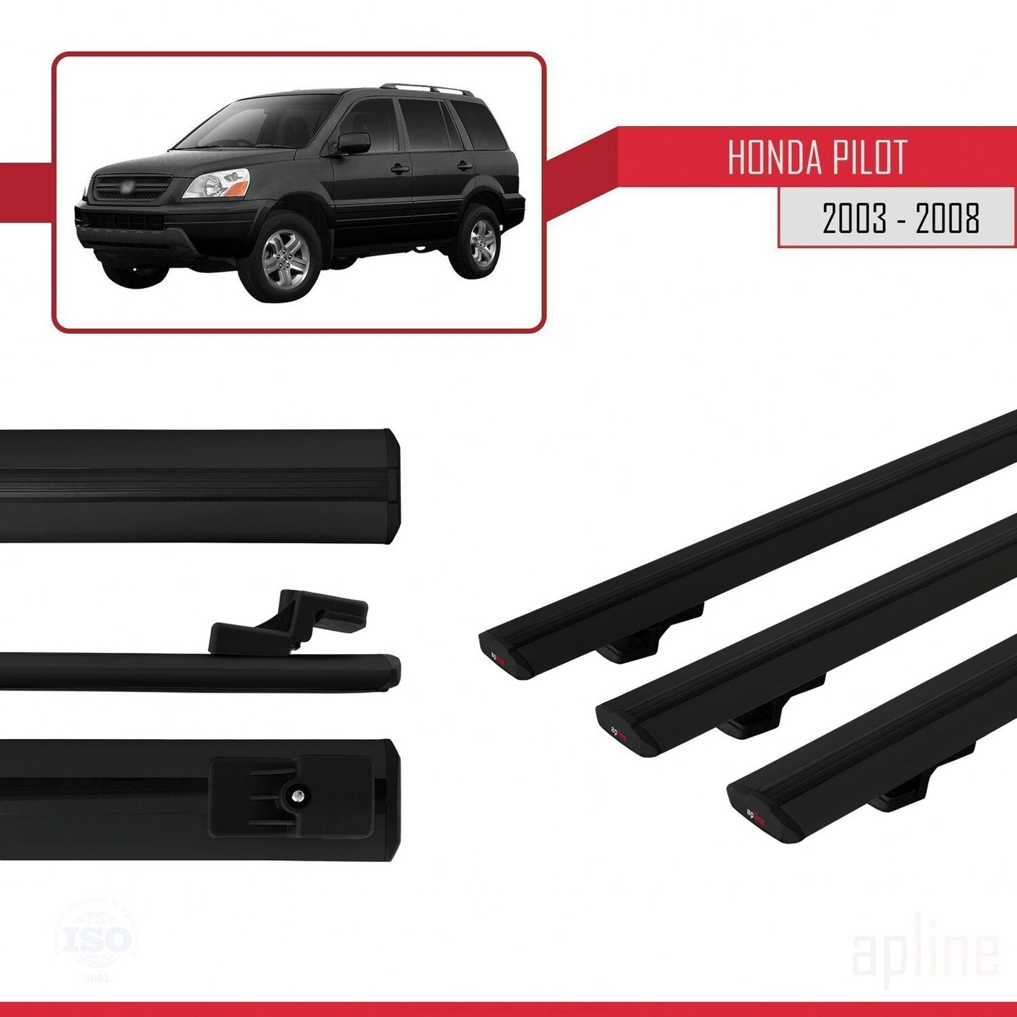 Compatible avec Honda Pilot 2003-2008 BASIC Model Barres de Toit Railing Porte-Bagages de Voiture Noir Aluminium 3 Barres