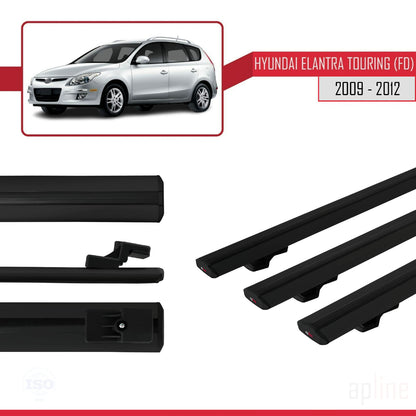 Compatible avec Hyundai Elantra Touring (FD) 2009-2012 BASIC Model Barres de Toit Railing Porte-Bagages de Voiture Noir Aluminium 3 Barres