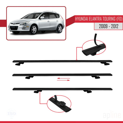 Compatible avec Hyundai Elantra Touring (FD) 2009-2012 BASIC Model Barres de Toit Railing Porte-Bagages de Voiture Noir Aluminium 3 Barres