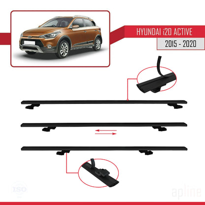 Compatible avec Hyundai i20 II Active 2015-2019 BASIC Model Barres de Toit Railing Porte-Bagages de Voiture Noir Aluminium 3 Barres