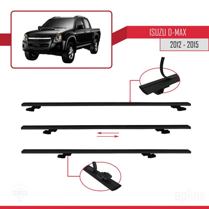 Compatible avec Isuzu D-Max 2 (RT50) Pre-Facelift 2012-2015 BASIC Model Barres de Toit Railing Porte-Bagages de Voiture Noir Aluminium 2 Barres