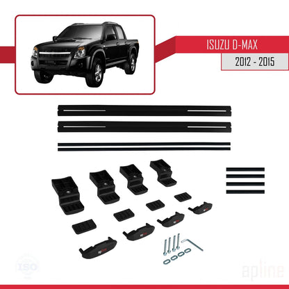 Compatible avec Isuzu D-Max 2 (RT50) Pre-Facelift 2012-2015 BASIC Model Barres de Toit Railing Porte-Bagages de Voiture Noir Aluminium 2 Barres