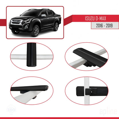 Compatible avec Isuzu D-Max 2 (RT85) Post-Facelift 2016-2019 BASIC Model Barres de Toit Railing Porte-Bagages de Voiture Noir Aluminium 2 Barres