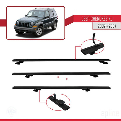 Compatible avec Jeep Cherokee 3 (KJ) 2002-2007 BASIC Model Barres de Toit Railing Porte-Bagages de Voiture Noir Aluminium 2 Barres