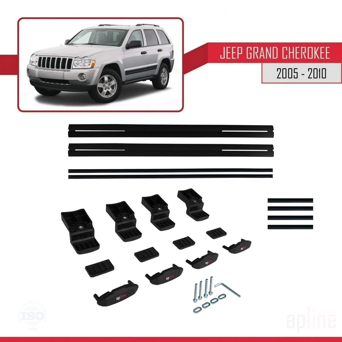 Compatible avec Jeep Grand Cherokee 3 (WK) 2005-2010 BASIC Model Barres de Toit Railing Porte-Bagages de Voiture Noir Aluminium 2 Barres