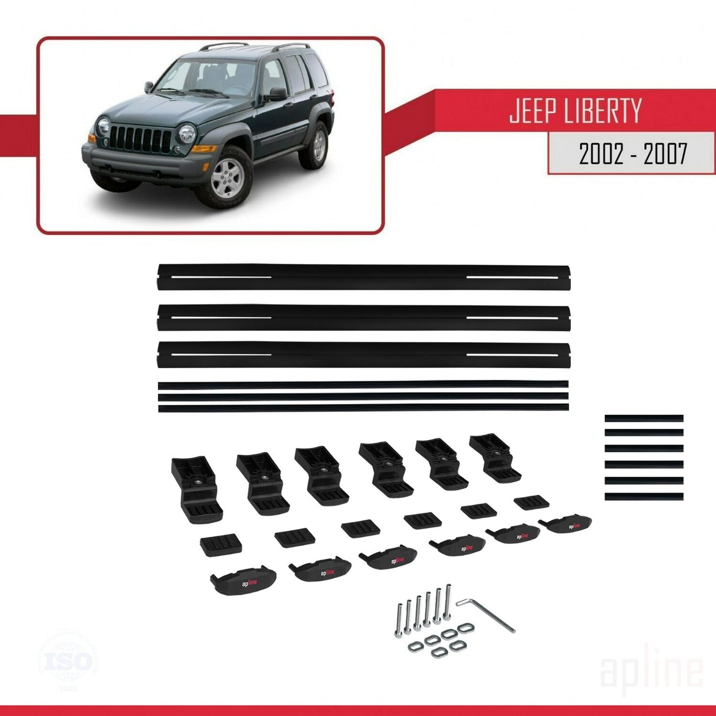 Compatible avec Jeep Liberty 2002-2007 BASIC Model Barres de Toit Railing Porte-Bagages de Voiture Noir Aluminium 3 Barres