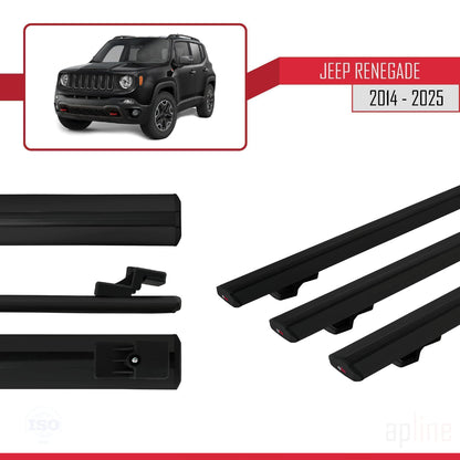 Compatible avec Jeep Renegade (BU) 2014-2025 BASIC Model Barres de Toit Railing Porte-Bagages de Voiture Noir Aluminium 3 Barres
