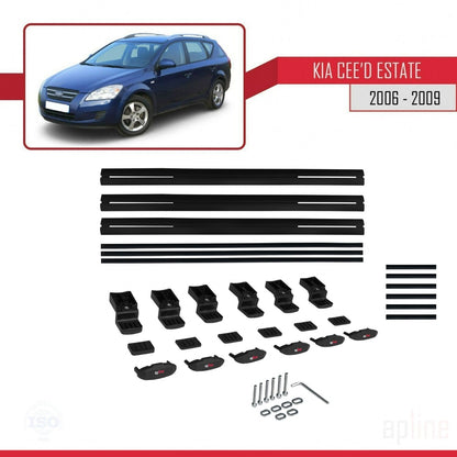Compatible with Kia Ceed (ED) SW Pre-Facelift 2006-2009 BASIC Model Car Roof Rack Cross Bar Black Aluminium 3 Bars