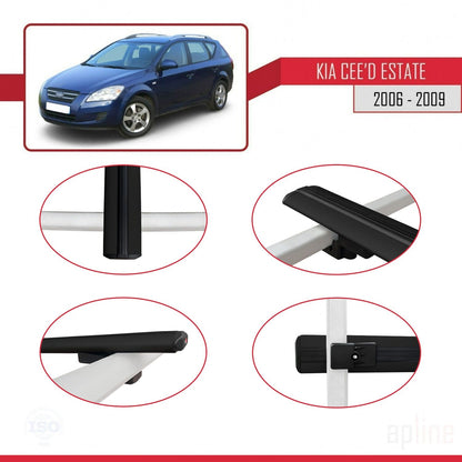 Compatible with Kia Ceed (ED) SW Pre-Facelift 2006-2009 BASIC Model Car Roof Rack Cross Bar Black Aluminium 3 Bars