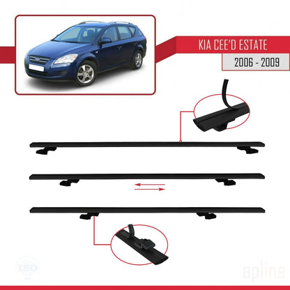 Compatible with Kia Ceed (ED) SW Pre-Facelift 2006-2009 BASIC Model Car Roof Rack Cross Bar Black Aluminium 3 Bars