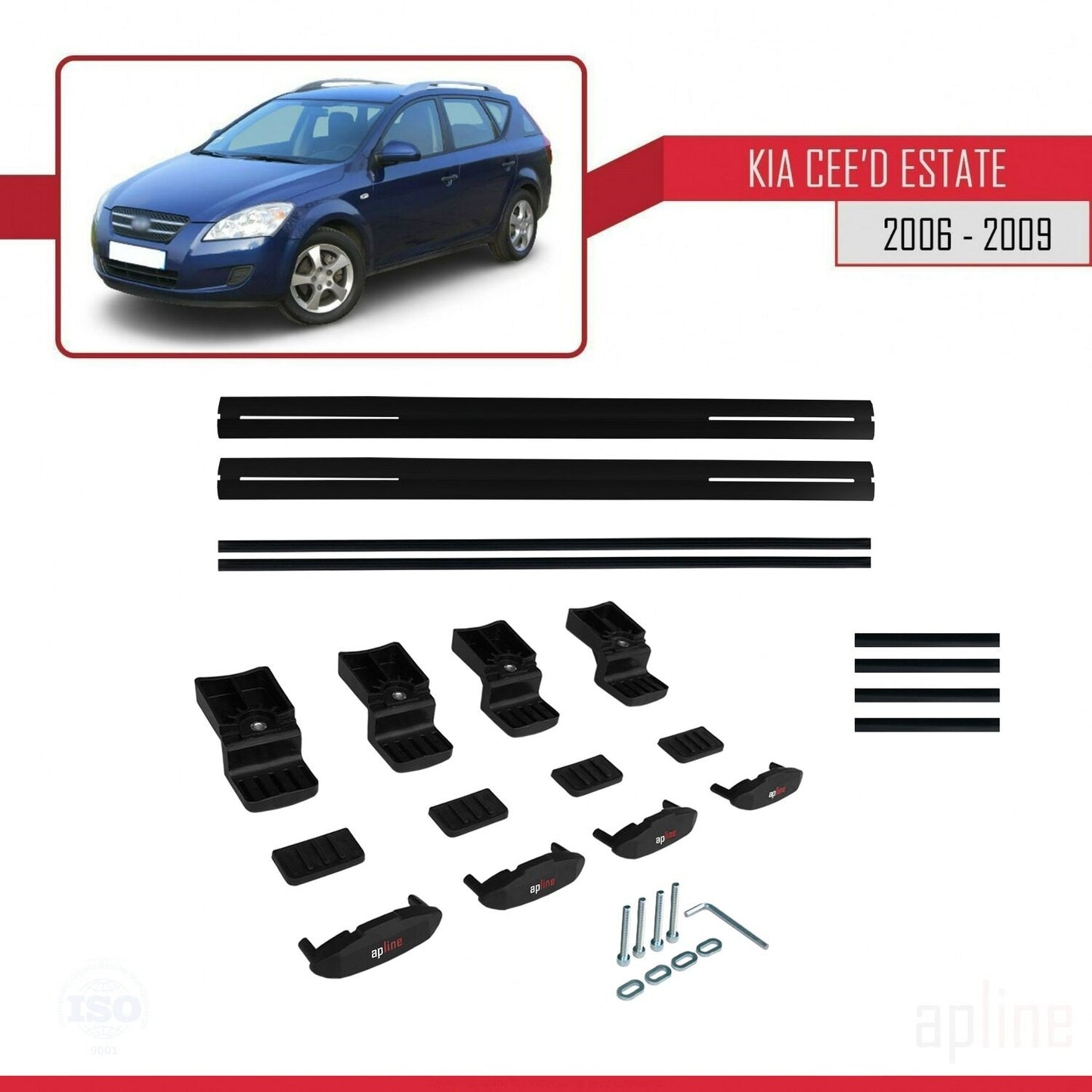 Compatible with Kia Ceed (ED) SW Pre-Facelift 2006-2009 BASIC Model Car Roof Rack Cross Bar Black Aluminium 2 Bars