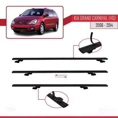 Compatible with Kia Grand Carnival 2 (VQ) 2006-2014 BASIC Model Car Roof Rack Cross Bar Black Aluminium 3 Bars