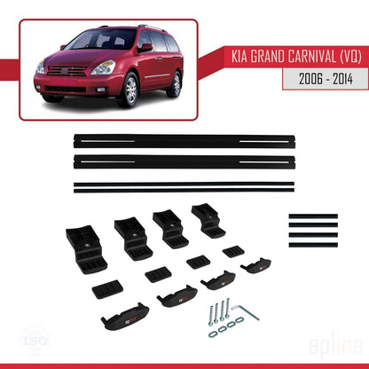 Compatible with Kia Grand Carnival 2 (VQ) 2006-2014 BASIC Model Car Roof Rack Cross Bar Black Aluminium 2 Bars