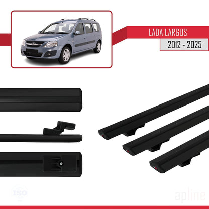 Compatible avec Lada Largus 2012-2025 BASIC Model Barres de Toit Railing Porte-Bagages de Voiture Noir Aluminium 3 Barres