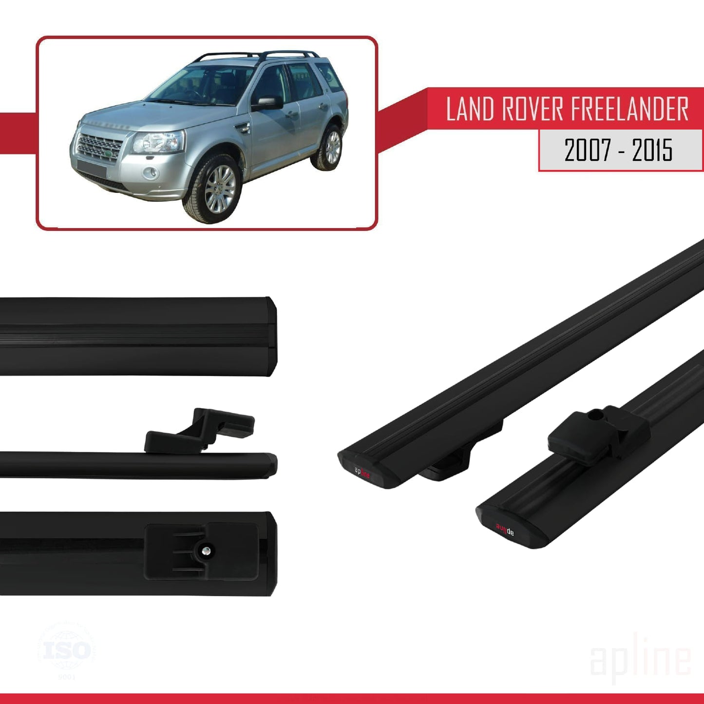 Compatible avec Land Rover Freelander 2 (L359) 2007-2015 BASIC Model Barres de Toit Railing Porte-Bagages de Voiture Noir Aluminium 2 Barres