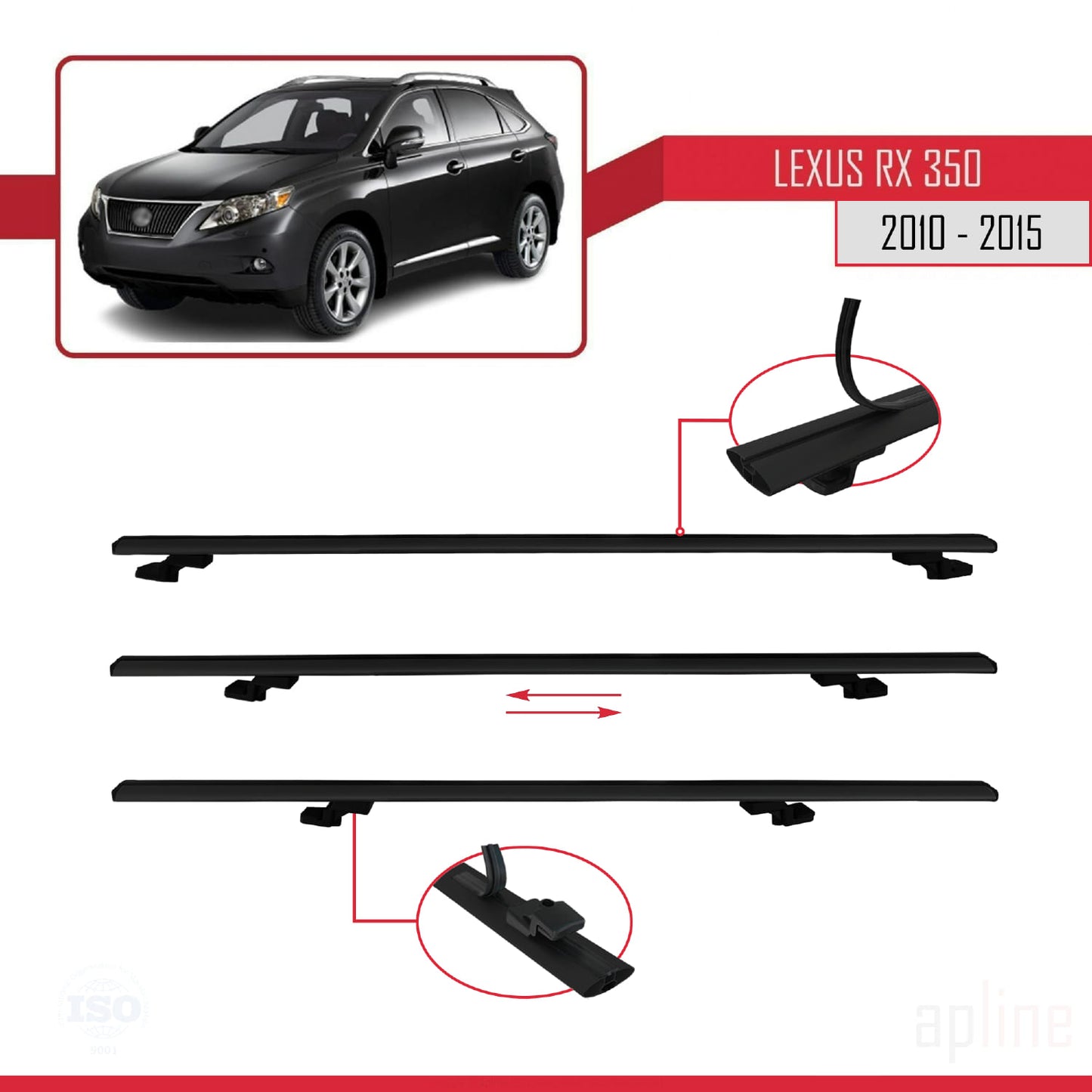 Compatible avec Lexus RX 3 (AL10) 2010-2015 BASIC Model Barres de Toit Railing Porte-Bagages de Voiture Noir Aluminium 3 Barres