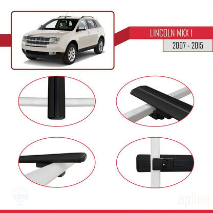 Compatible avec Lincoln MKX (U388) 2007-2015 BASIC Model Barres de Toit Railing Porte-Bagages de Voiture Noir Aluminium 2 Barres