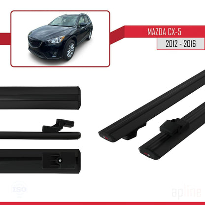 Compatible avec Mazda CX-5 I (KE) 2012-2016 BASIC Model Barres de Toit Railing Porte-Bagages de Voiture Noir Aluminium 2 Barres