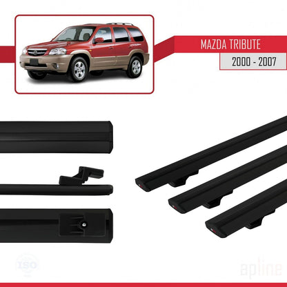Compatible avec Mazda Tribute 2000-2007 BASIC Model Barres de Toit Railing Porte-Bagages de Voiture Noir Aluminium 3 Barres