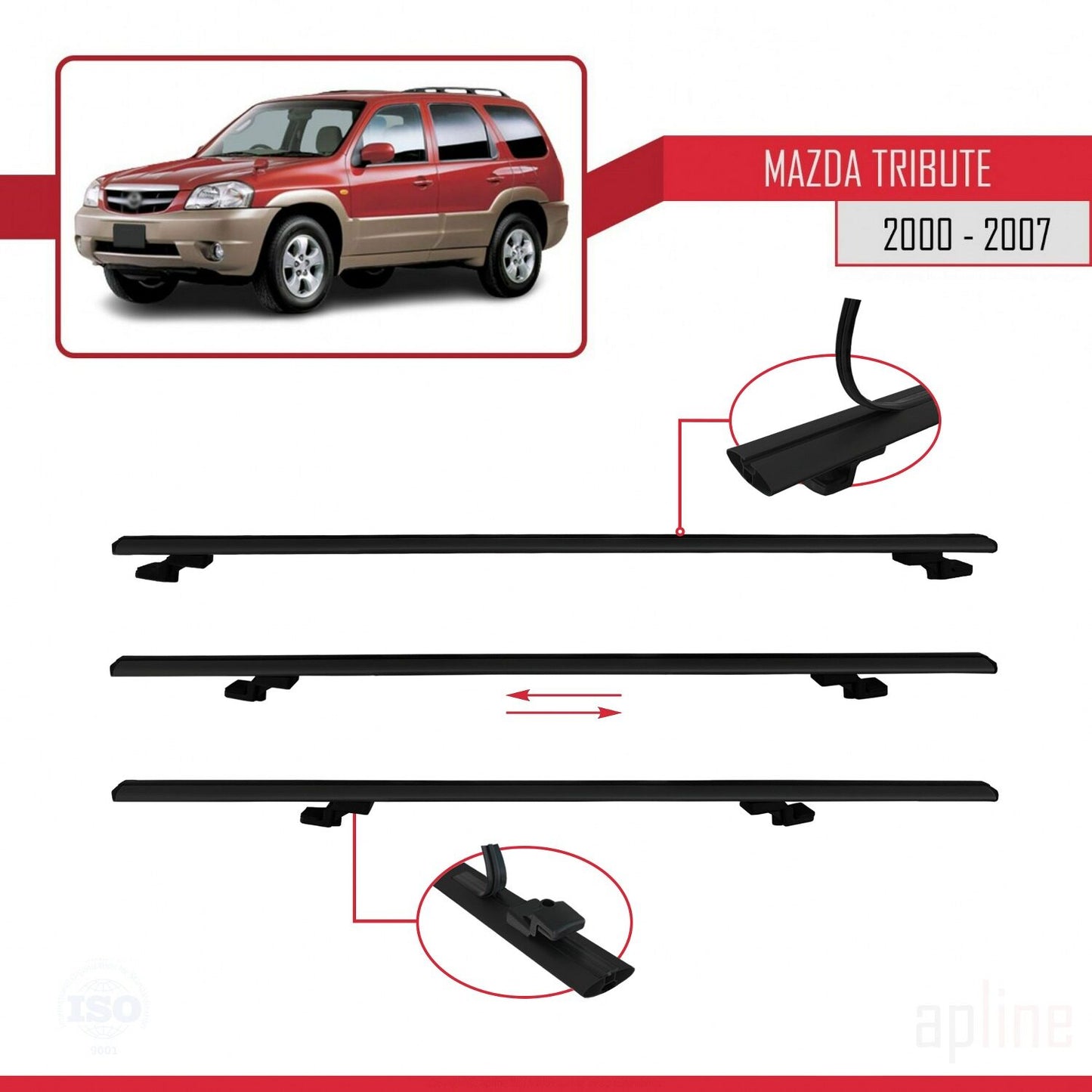 Compatible avec Mazda Tribute 2000-2007 BASIC Model Barres de Toit Railing Porte-Bagages de Voiture Noir Aluminium 2 Barres