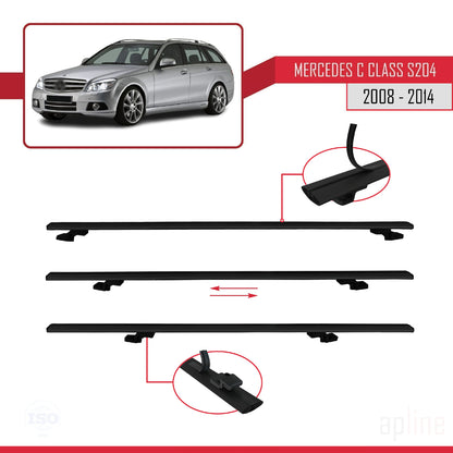 Compatible avec Mercedes Classe C 3 (S204) 2008-2014 BASIC Model Barres de Toit Railing Porte-Bagages de Voiture Noir Aluminium 3 Barres